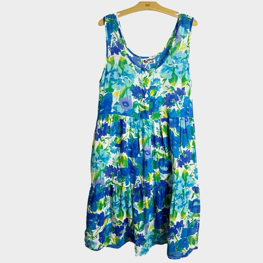 American Beauty Women 2X 100% Cotton Floral Tiered Dress Lightweight Sleeveless